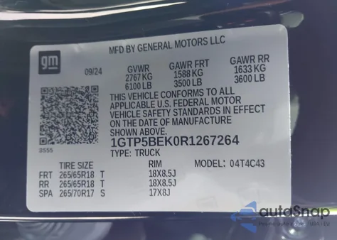 2024 GMC Canyon 2Wd Elevation from USA, damaged, VIN 1GTP5BEK0R1267264